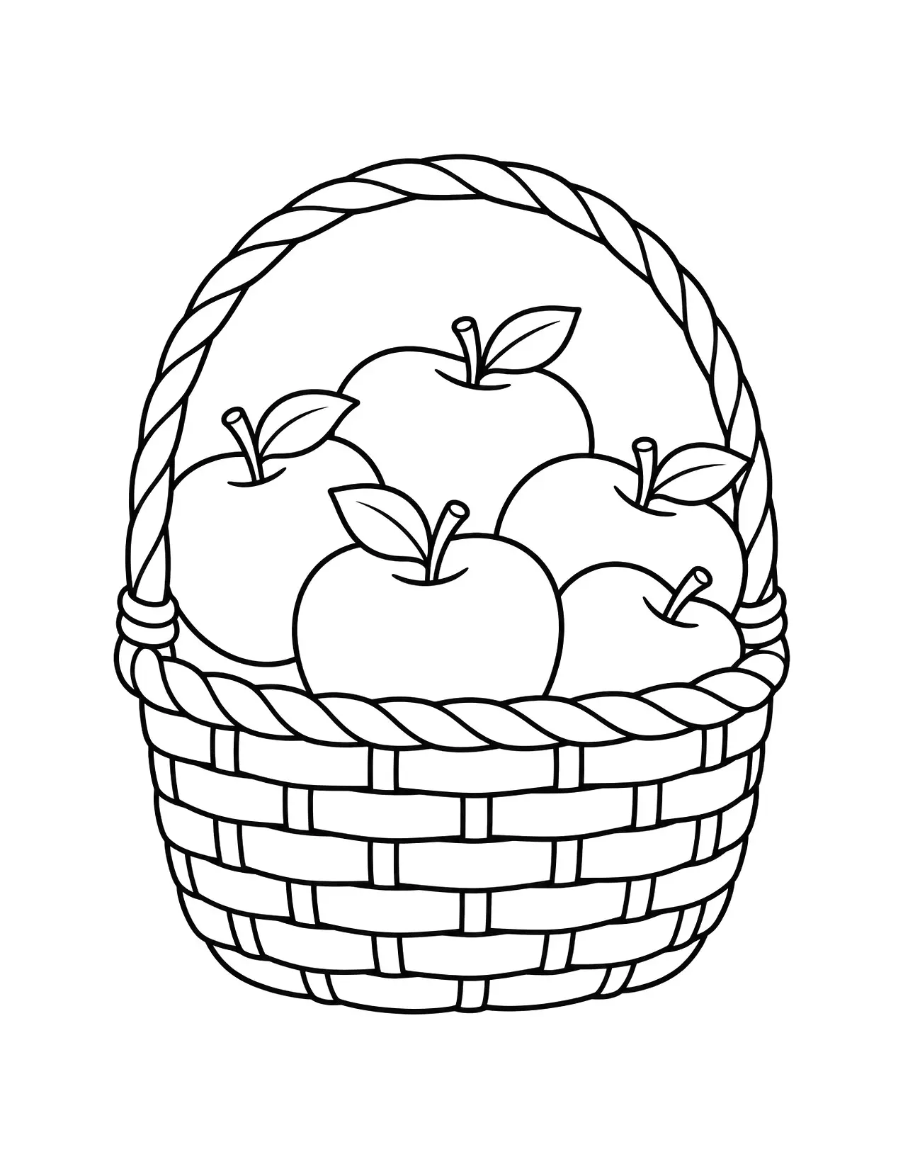 Fall coloring page of a basket full of apples