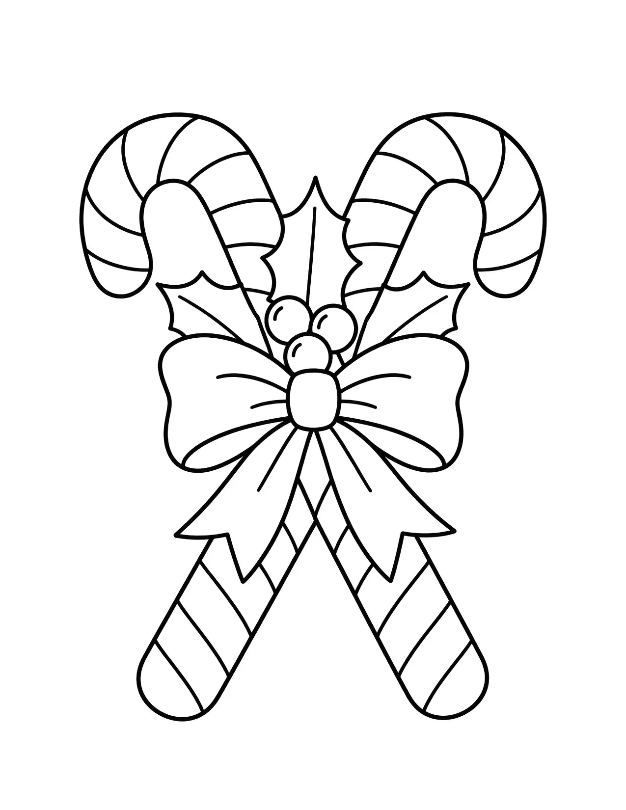 Christmas coloring page of candy canes tied with a bow