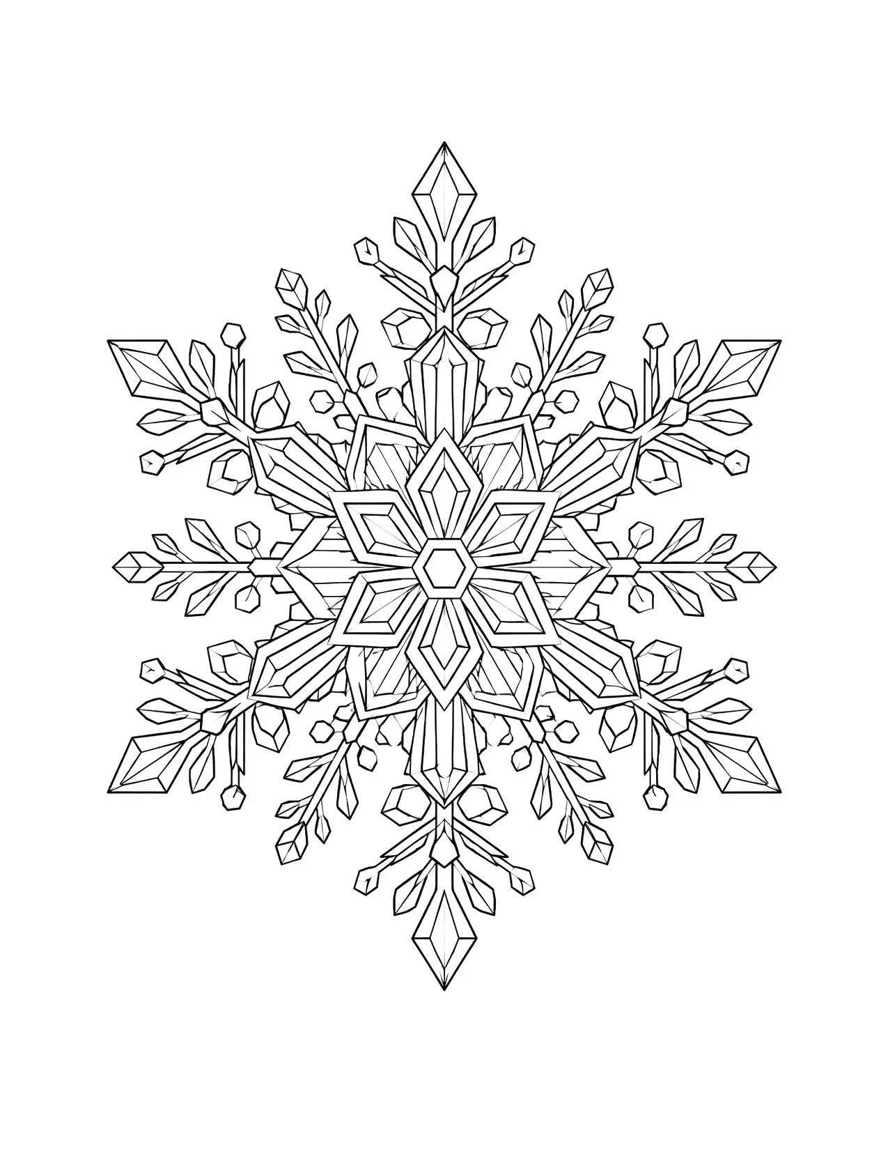 Christmas coloring page for adults with an intricate snowflake mandala