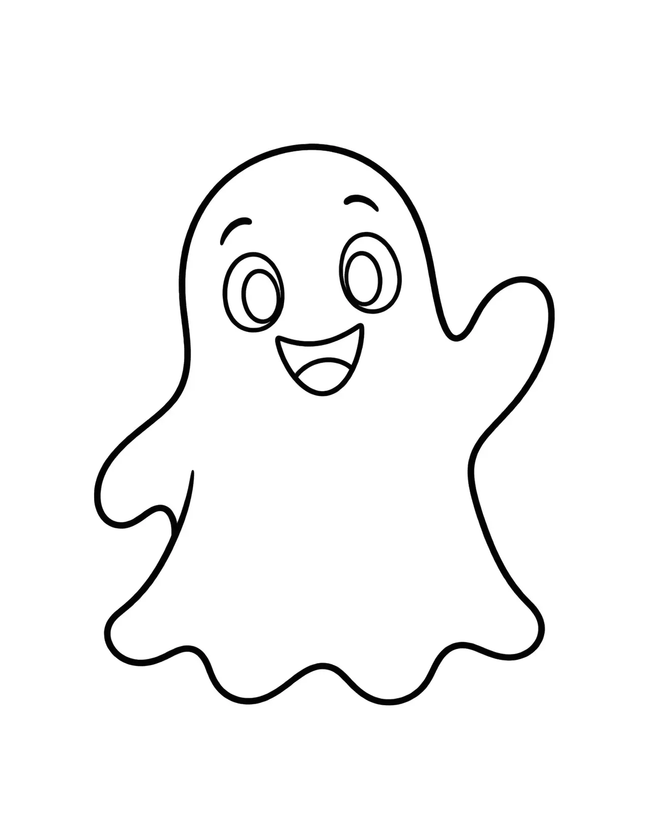 Halloween coloring page of a friendly little ghost waving