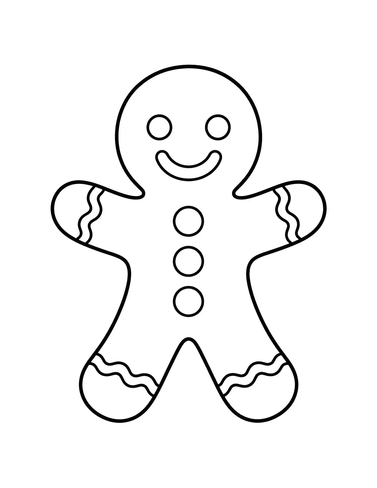 Gingerbread coloring page with a smiling gingerbread man
