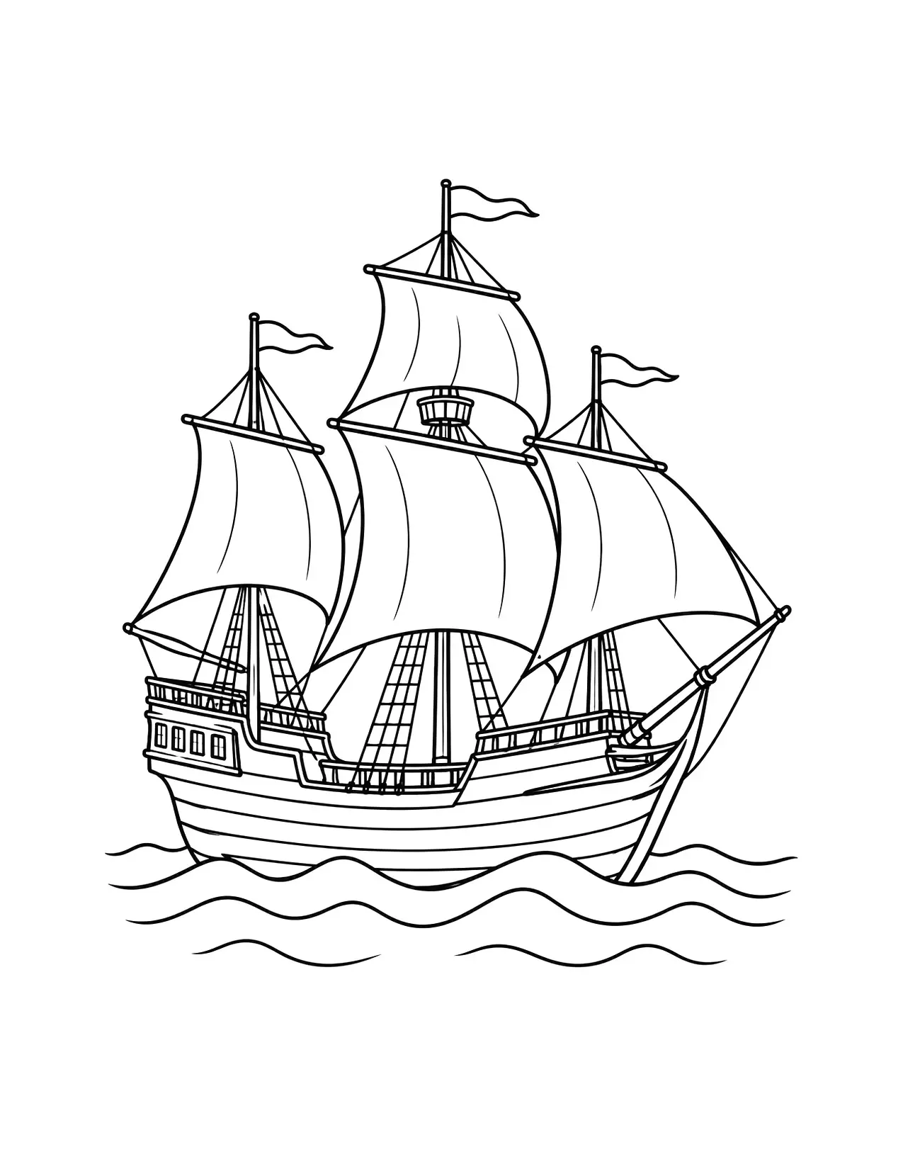Thanksgiving coloring page of the Mayflower sailing on ocean waves