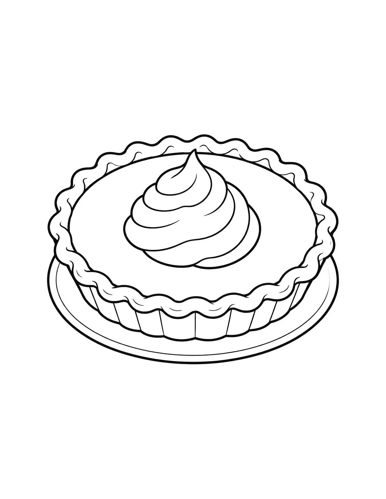 Thanksgiving coloring page of a pumpkin pie with whipped cream