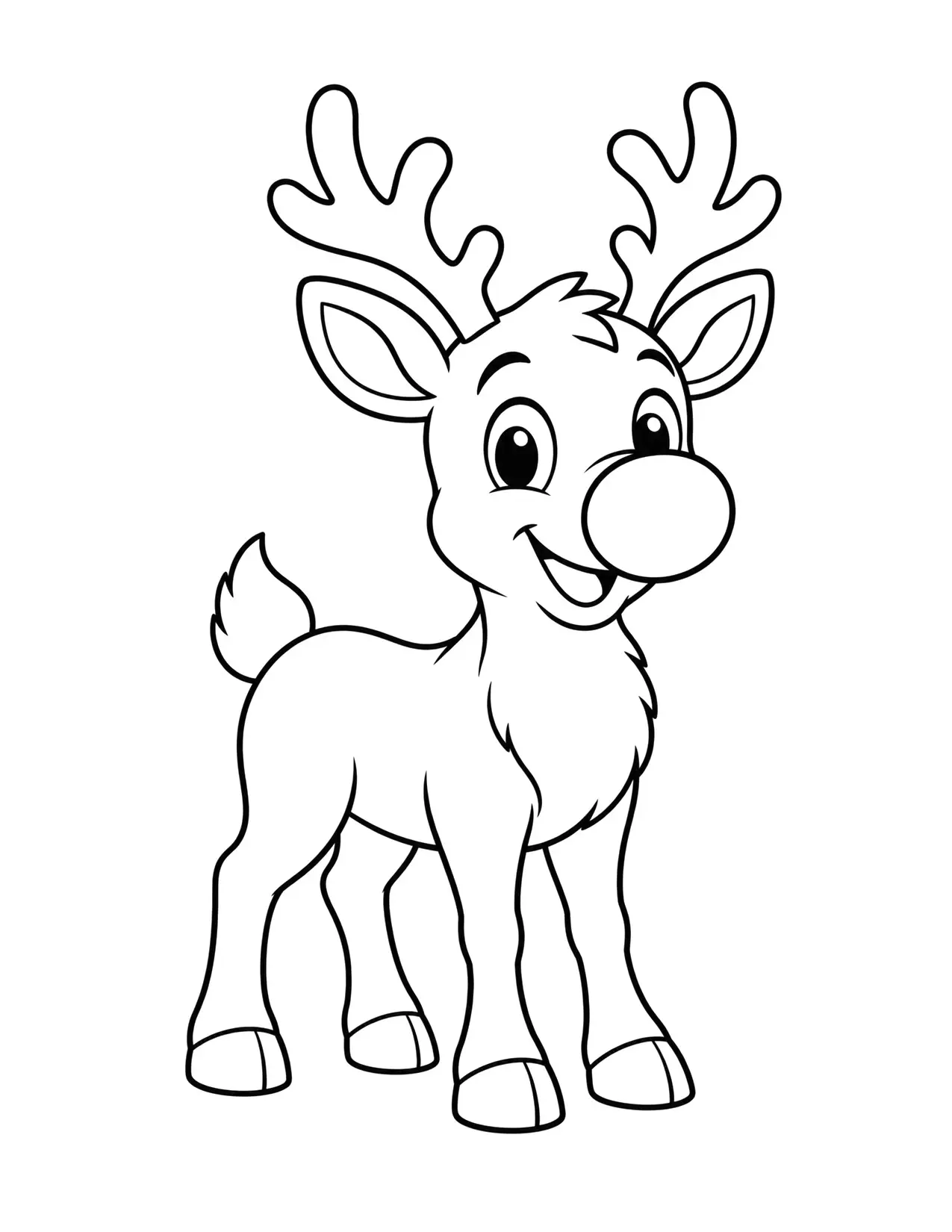 Reindeer coloring page with Rudolph and his big round nose