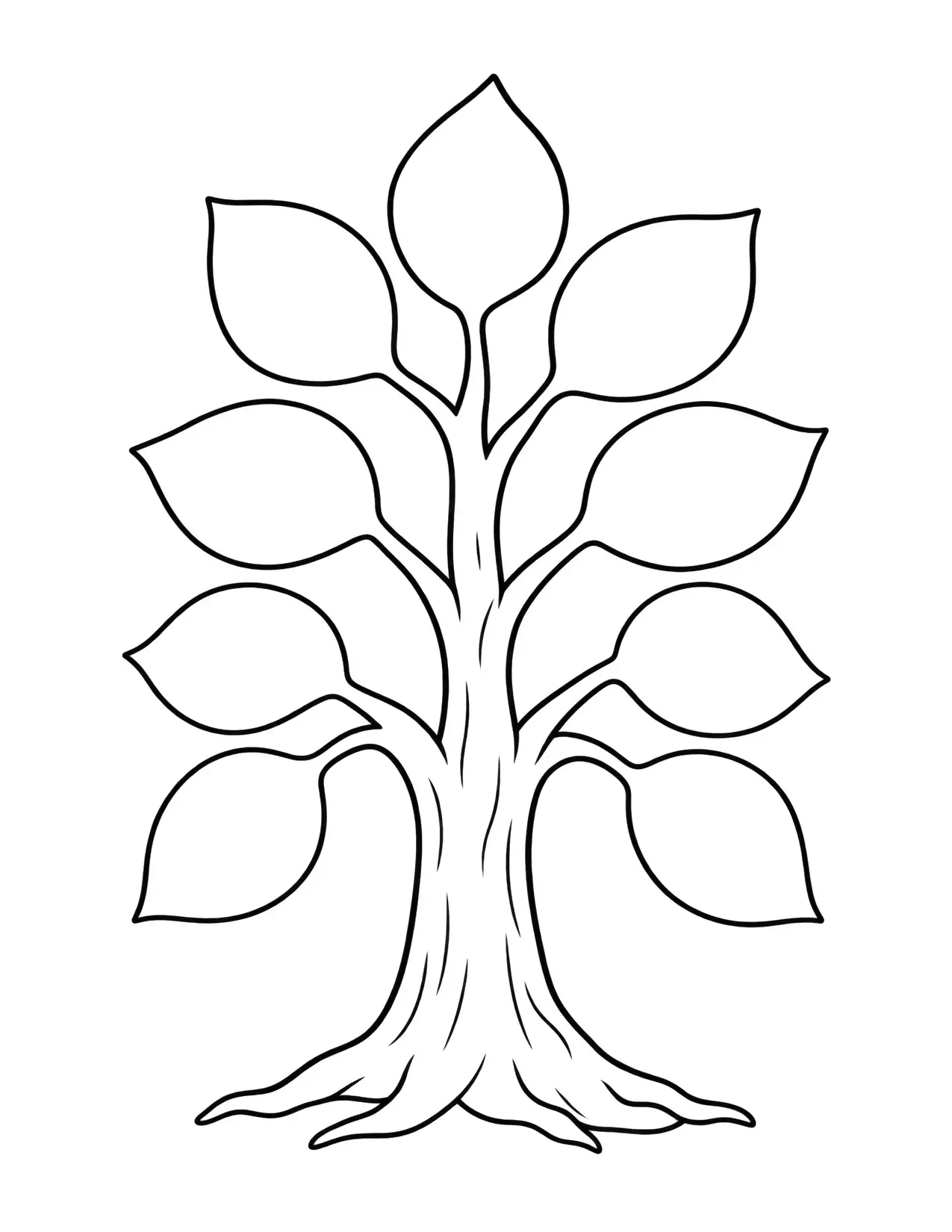 Thanksgiving coloring page of a thankful tree with blank leaves to write on